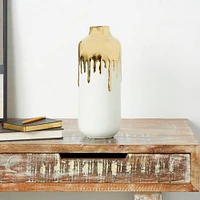 CosmoLiving by Cosmopolitan 14" White with Gold Melting Drips Ceramic Vase