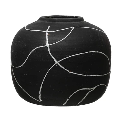 6.5" Black & White Terra Cotta Vase