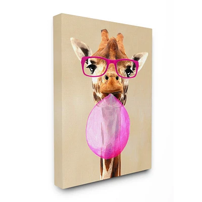 Stupell Industries Giraffe With Bubblegum and Pink Glasses Canvas Wall Art