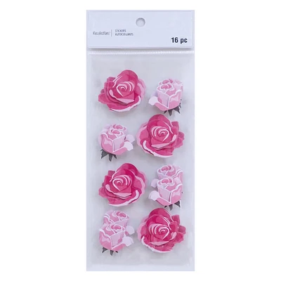 12 Packs: 16 ct. (192 total) Pink Rose Floral Dimensional Stickers by Recollections™