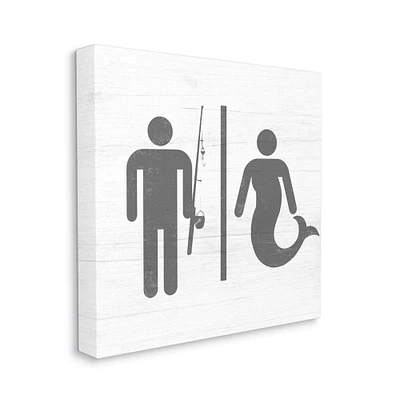 Stupell Industries Rustic Fisherman or Mermaid Bathroom Sign Grey White Canvas Wall Art