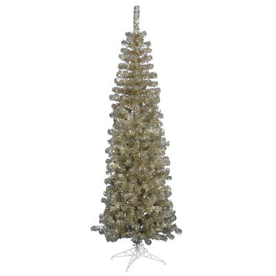 7.5ft. Pre-Lit Champagne Pencil Artificial Christmas Tree, White LED Lights
