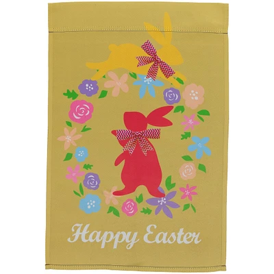 Golden Happy Easter Floral Hopping Bunnies Garden Flag