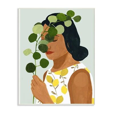 Stupell Industries Woman With Plant Green Fashion Modern Painting, 10" x 15"