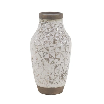 16" White Stoneware Coastal Style Vase
