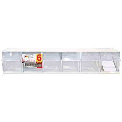 Quantum Storage Systems® 4.5" x 23.625" 6 Compartment Storage Box with Clear Tip Out Bins