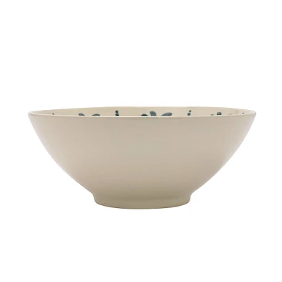 Cream & Blue Patterned Hand Stamped Stoneware Bowl Set