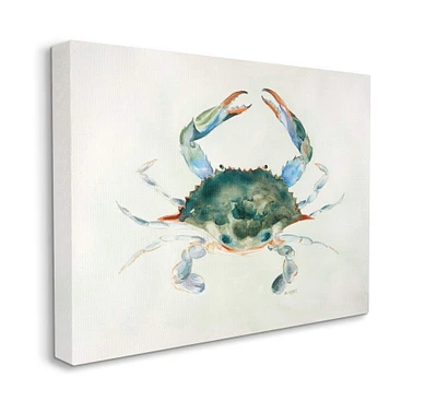 Stupell Industries Blue Sea Crab Over Beige Soft Watercolors Canvas Wall Art 