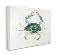 Stupell Industries Blue Sea Crab Over Beige Soft Watercolors Canvas Wall Art 