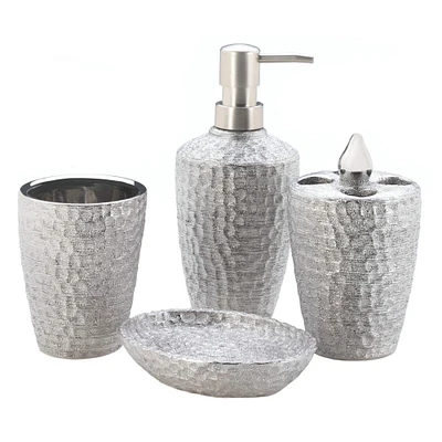 Hammered Silver Texture Bath Accessories Set