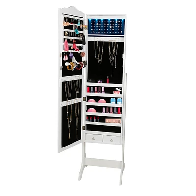 Mind Reader White Jewelry Organizer Armoire with Full-Length Body Vanity Mirror