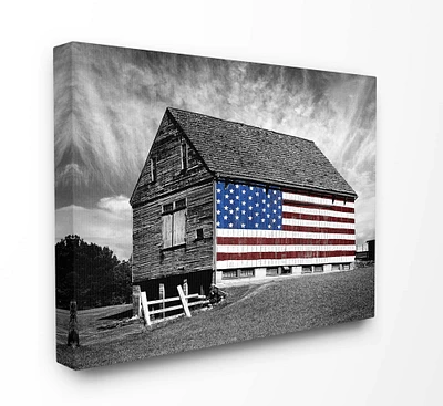 Stupell Industries Black & White Barn with American Flag Wall Art