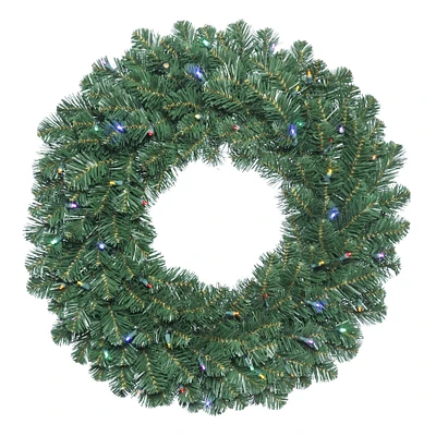 20" Pre-Lit Oregon Fir Artificial Christmas Wreath, Multi-Colored LED Wide Angle Lights