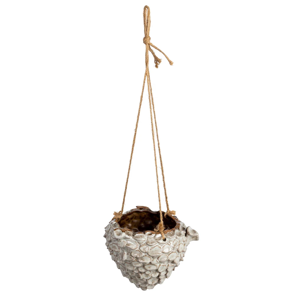 7.5" Ivory Hanging Stoneware Seashell Planter with Rope