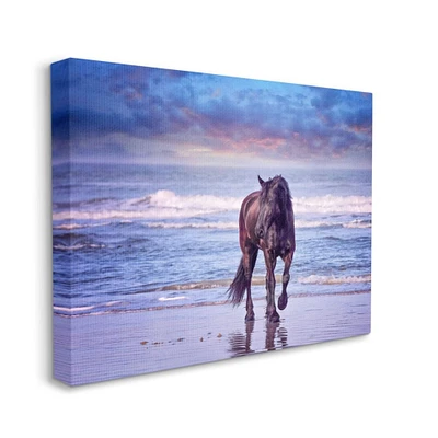 Stupell Industries Wild Horse on Beach Colorful Blue Sunset Canvas Wall Art