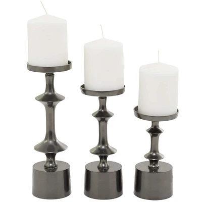 CosmoLiving by Cosmopolitan Black Aluminum Pillar Candle Holder Set