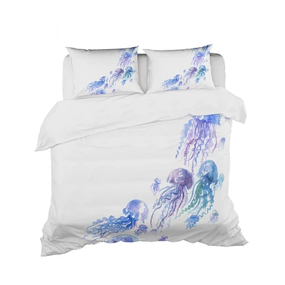 Designart 'Moving Jellyfish Group' Nautical & Coastal Bedding Set - Duvet Cover & Shams