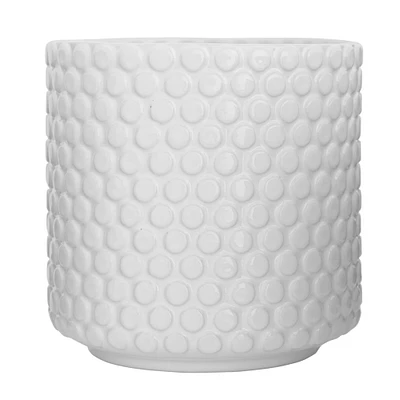 6" Round White Polka Dot Stoneware Flower Pot