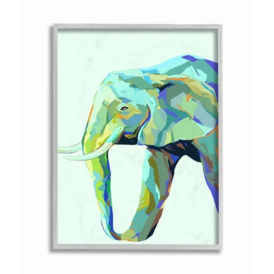 Stupell Industries Elephant Abstract Shapes Blue Green Animal Design in Gray Frame Wall Art