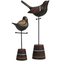 Black Handmade Tribal Patterned Bird Sculpture Set