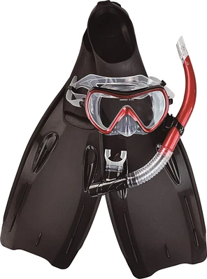 Red & Black Swim Medium Fins, Snorkel & Goggle Pool Set
