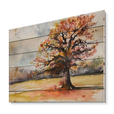 Designart - Lone Oak In The Fields With Autum Leaves