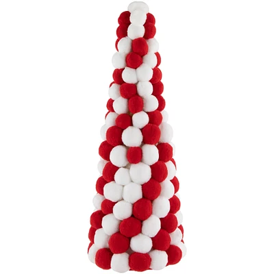 15" Red & White Candy Cane Pom Pom Christmas Tree Table Décor