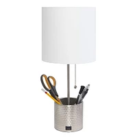 Simple Designs 18.5" Hammered Metal Container Base Table Lamp with USB Charging Port