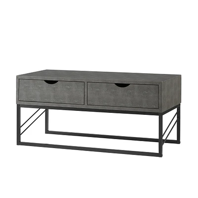 Gray 2-Drawer Faux Shagreen Coffee Table