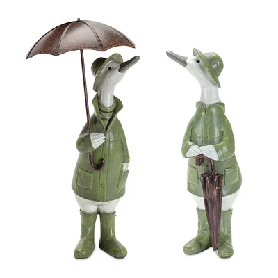 Duck Figurine with Umbrella Set