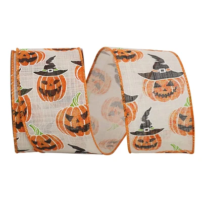 The Ribbon Roll 2.5" x 10yd. Linen Touch Wired Jack-O-Lantern Ribbon