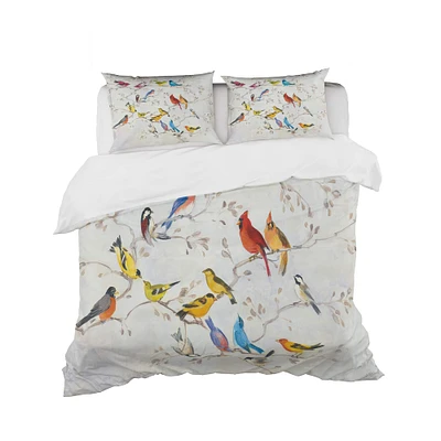 Designart 'Multi-Color Bird on Tree' Traditional Bedding Set