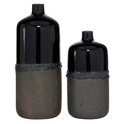 The Novogratz Set of 2 Black Stoneware Rustic Vase, 20", 15"