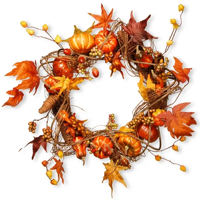 20'' Maple Leaf and Pumpkin Wreath