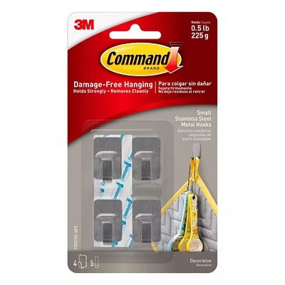 Command™ Small Decorative Metal Hooks, Stainless Steel