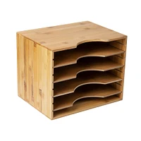 Mind Reader Vertical 4-Tier Bamboo File Organizer Box
