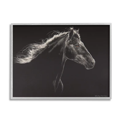 Stupell Industries Strong Equestrian Portrait Minimal Black Horse in Frame Wall Art