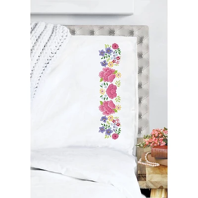 Tobin Peony Floral Stamped For Embroidery Pillowcase Set