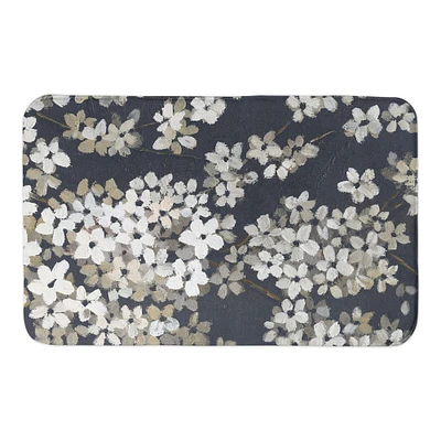 White Blossoms on Navy Bath Mat