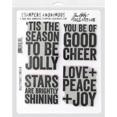 Stampers Anonymous Tim Holtz® Bold Tidings No.1 Cling Stamps
