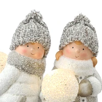 8" Pre-lit Children With Snowballs Set