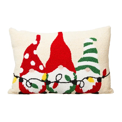 Glitzhome® Hooked Christmas Gnomes Throw Pillow