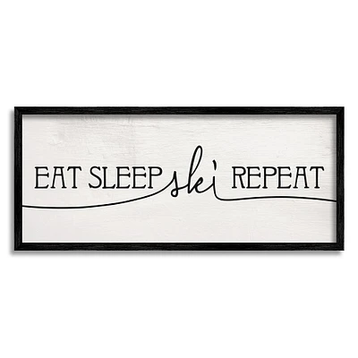 Stupell Industries Eat Sleep Ski Repeat Phrase Rustic Winter Sports Framed Wall Art