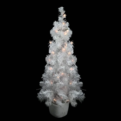 3.5ft. Pre-Lit Potted Flocked White Tinsel Christmas Tree, Clear Lights