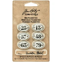 Idea-Ology Metal Number Plaquettes W/Brads 6/Pkg-White W/Black Numbers .5"X.75"