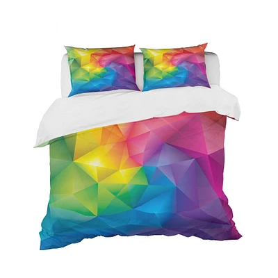 Designart 'Rainbow 3D Triangular Geometry' Modern & Contemporary Bedding Set - Duvet Cover & Shams