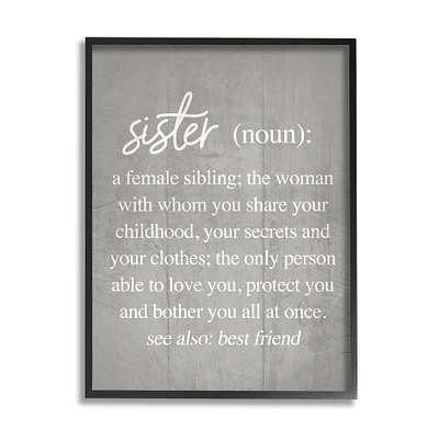 Stupell Industries Sister Definition Family Inspired Phrases Grey Pattern in Frame Wall Art