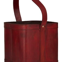 9" Red Leather 4-Bottle Wine Holder with Carrying Handle