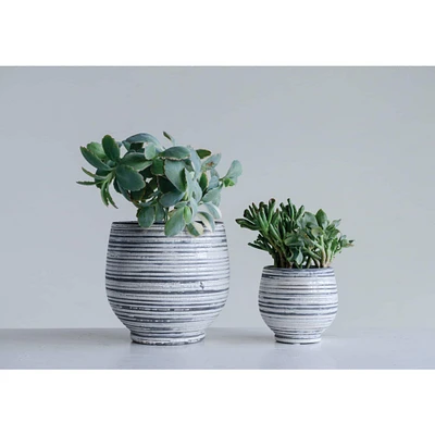 5.2" Gray & White Striped Stoneware Planter