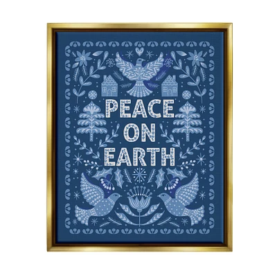 Stupell Industries Peace On Earth Blue Doves Framed Floater Canvas Wall Art